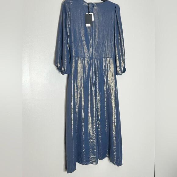 DKNY Iridescent Twisted Balloon-Sleeve evening Sleeve Dress -Denim Gold size 6 - Picture 9 of 12